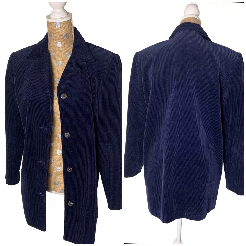 Vtg Prés de Chamonix Women Blazer Blue Corduroy Shacket Cotton Thick Academia M
